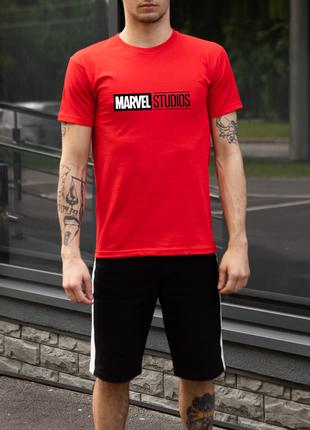 Мужской летний комплект красная футболка с принтом "MARVEL STU...