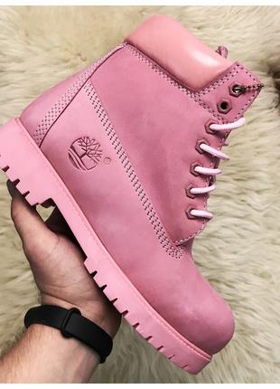 Женские зимние ботинки Timberland Pink Fure Premium (мех), роз...