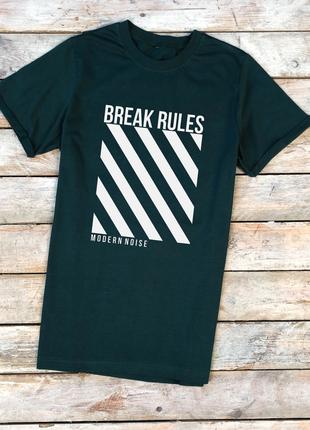 Мужская темно-зелёная футболка с принтом "BREAK RULES"