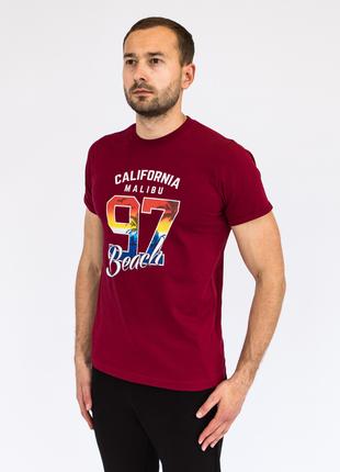 Мужская бордовая футболка с принтом "California"