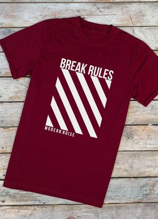 Мужская бордовая футболка с принтом "BREAK RULES"