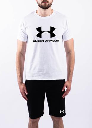 Мужской летний комплект белая футболка с принтом "Under Armour...