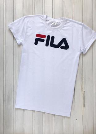 Мужская белая футболка с принтом "Fila"