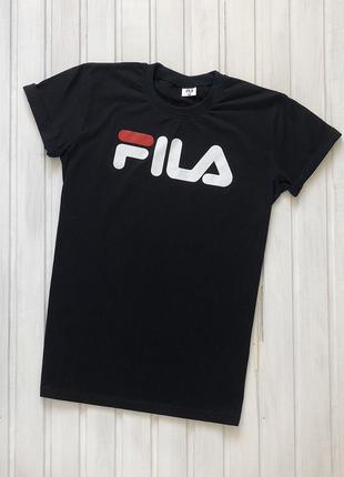 Мужская чёрная футболка с принтом "Fila"