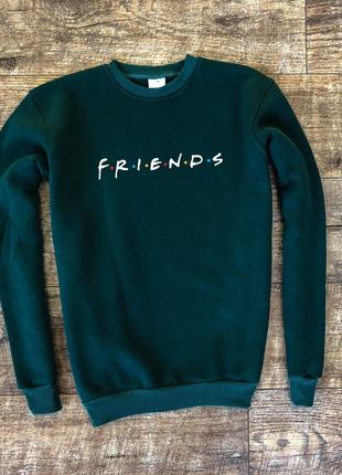 Мужской утеплённый темно-зелёный свитшот с принтом "Friends"