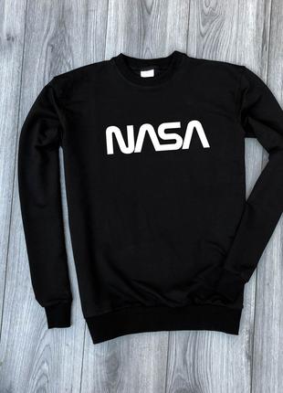 Мужской утеплённый чёрный свитшот с принтом "NASA"