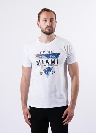 Мужская белая футболка с принтом "Miami"