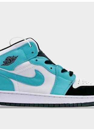 Женские кроссовки Nike Air Jordan 1 Mid Turquoise White, кожан...