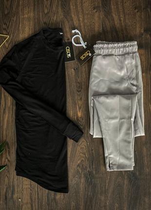 Чоловічий комплект чорний лонгслив ASOS + сірі штани