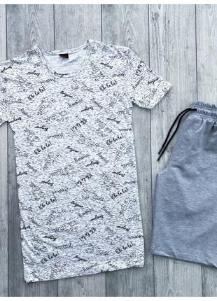 Мужской летний комплект белая футболка + серые шорты (много цв...