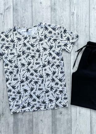 Мужской летний комплект серая футболка + черные шорты (много ц...