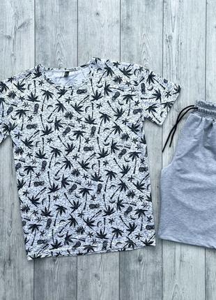 Мужской летний комплект серая футболка + серые шорты (много цв...