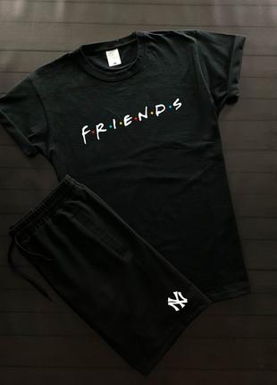Мужской летний комплект чёрная футболка с принтом "Friends" и ...