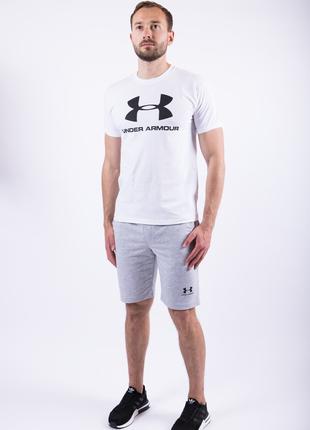 Мужской летний комплект белая футболка с принтом "Under Armour...