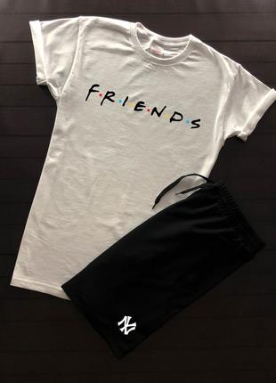 Мужской летний комплект белая футболка с принтом "Friends" и ч...