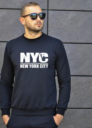 Мужской утеплённый чёрный свитшот с принтом "NYC"