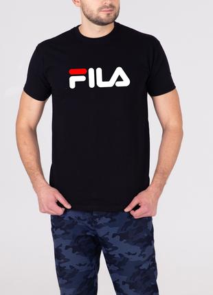 Мужская чёрная футболка с принтом "FILA"