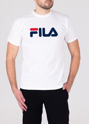 Мужская белая футболка с принтом "FILA"