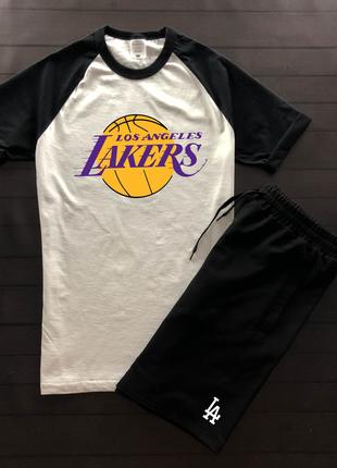 Мужской летний комплект двухцветная футболка с принтом "Lakers...