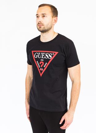 Мужская чёрная футболка с принтом "Guess"