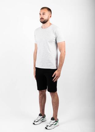 Мужской летний комплект меланж футболка и чёрные шорты