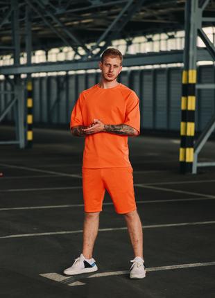Мужской летний комплект оранжевая оверсайз футболка + оранжевы...