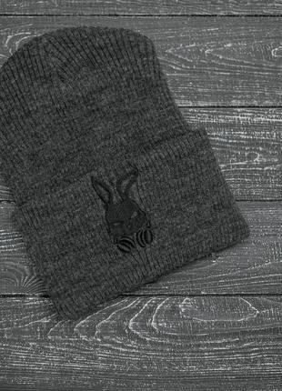 Мужская | Женская шапка серая, зимняя bunny logo