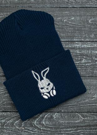 Мужская | Женская шапка синяя, зимняя bunny logo