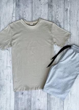 Мужской летний комплект бежевая футболка + серые шорты (много ...