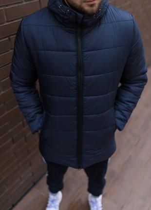 Чоловіча зимова подовжена куртка, темно-синя