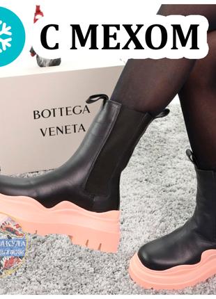 Женские зимние ботинки Bottega Veneta Chelsea Black High с мех...
