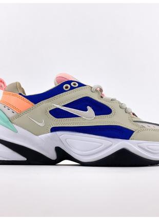 Женские кроссовки Nike M2K Tekno Grey Blue, разноцветные кожан...