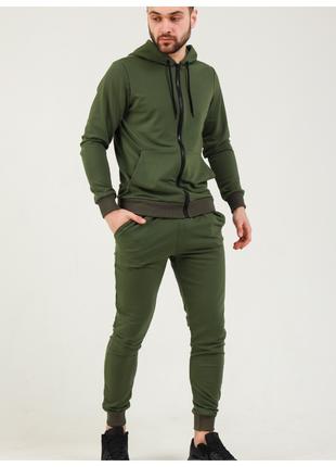 Мужской спортивный костюм змейка хаки, петля зеленый