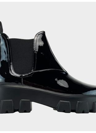 Женские ботинки Prada Beatle Boots Gloss, чёрные кожаные лакир...