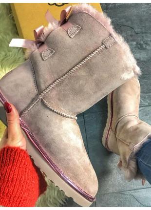 Жіночі зимові UGG Bailey Bow II 2 Dusk, рожеві замшеві чоботи ...