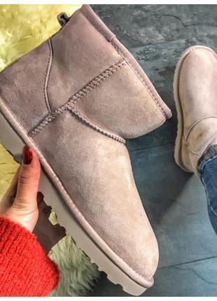 Жіночі зимові UGG Classic Mini Pink, рожеві замшеві уггі класі...