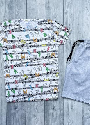 Мужской летний комплект разноцветная футболка + серые шорты (м...