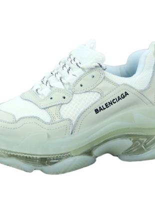 Жіночі кросівки Balenciaga Triple S Clear Sole, білі шкіряні к...