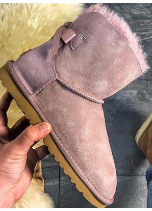 Жіночі зимові Ugg Mini Bailey Bow ll Pink 2, рожеві замшеві уг...