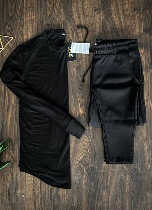 Мужской комплект черный лонгслив ASOS + черные брюки