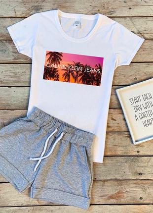Женский летний комплект белая футболка с принтом "Calvin Klein...