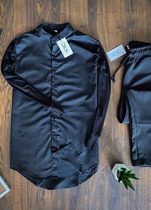 Мужской комплект Asos черная рубашка + черные брюки