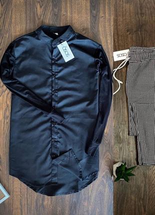 Мужской комплект Asos черная рубашка + серый в точку брюки