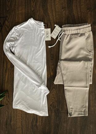 Чоловічий комплект білий лонгслив ASOS + сірі штани
