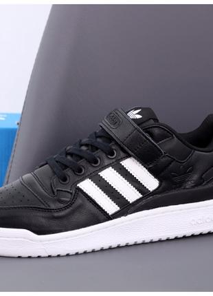 Мужские кроссовки Adidas Forum Black White, черные кожаные кро...