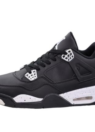 Мужские кроссовки Nike Air Jordan 4 Retro, черные кожаные крос...