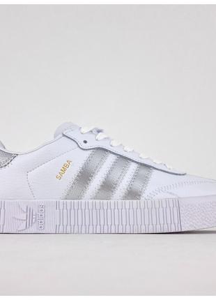 Женские кроссовки Adidas Samba White Silver, белые кожаные кро...