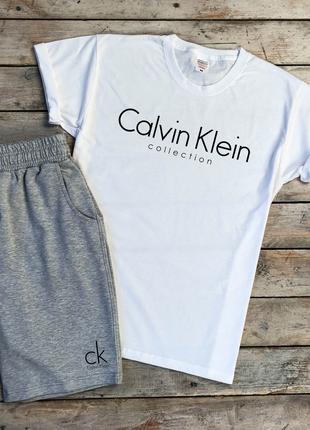 Мужской летний комплект белая футболка с принтом "Calvin Klein...