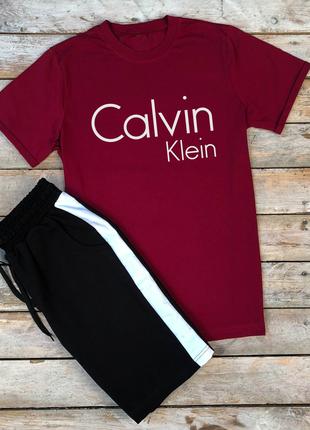 Мужской летний комплект бордовая футболка с принтом "Calvin Kl...