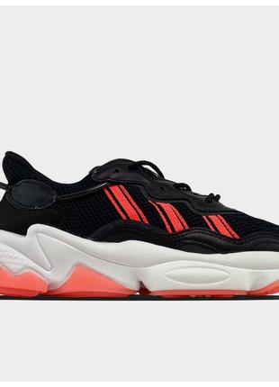 Женские кроссовки Adidas Ozweego Black Red, черно-белые кожаны...